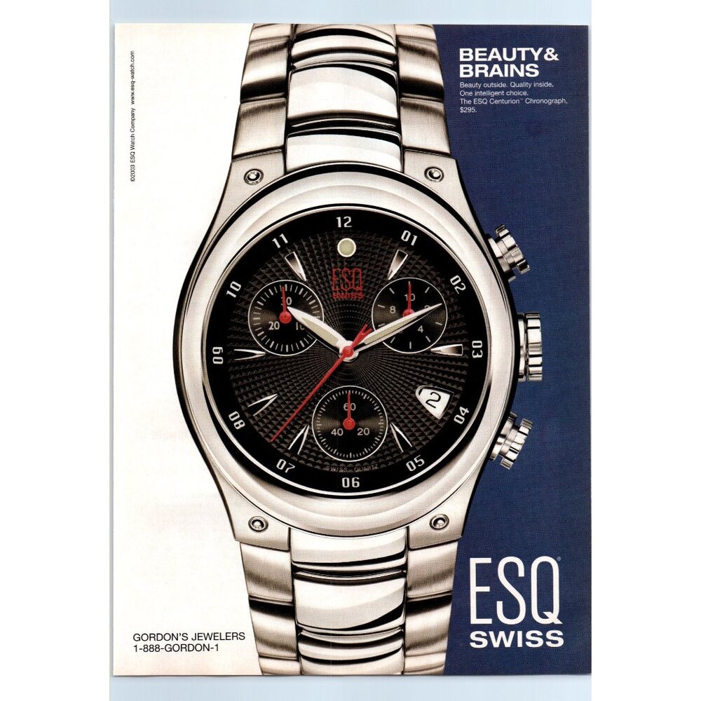 2003 ESQ Swiss Watches Centurion Vintage Print Ad Men's Fashion Wall Art